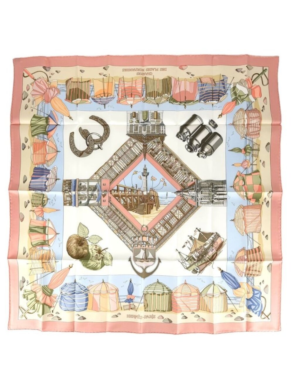 Hermes Scarf Carre 90 Charm of the Normandy Coast Items Silk Orange Multicolor